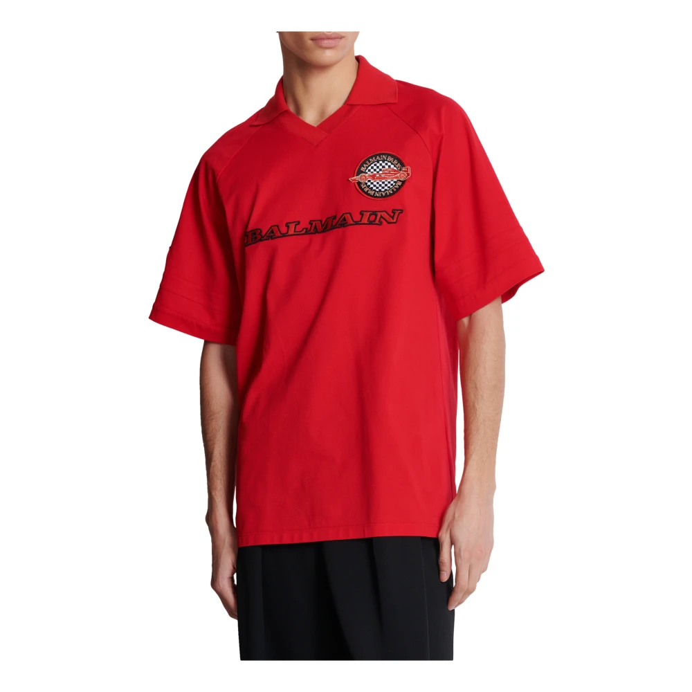 Balmain Katoenen piqué poloshirt met Racing borduursel Red Heren