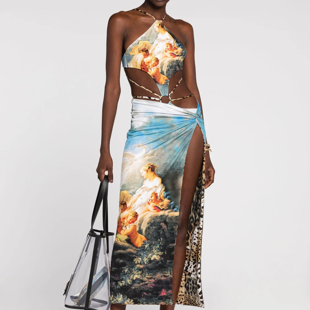 Roberto Cavalli Asymmetrische Schilderij-Print Rok Multicolor Dames