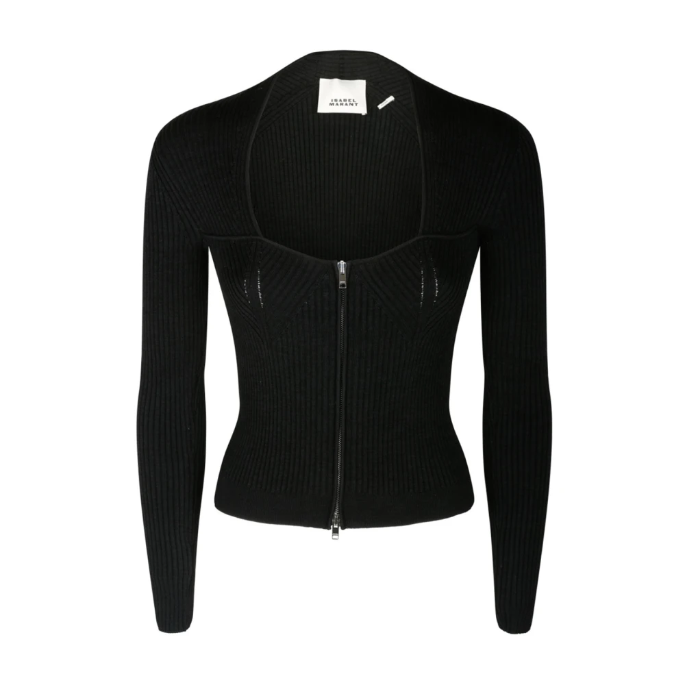 Isabel Marant Women's Black Cardigan Ribbed Knit Zip Fastening - Cardigans - M - Knitwear