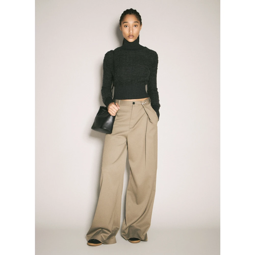 MM6 Maison Margiela Veiligheidsspeld Wijde Pijpen Broek Brown Dames