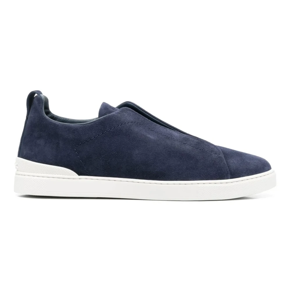 Zegna Suede Triple Stitch Sneakers Heren Schoenen Blauw
