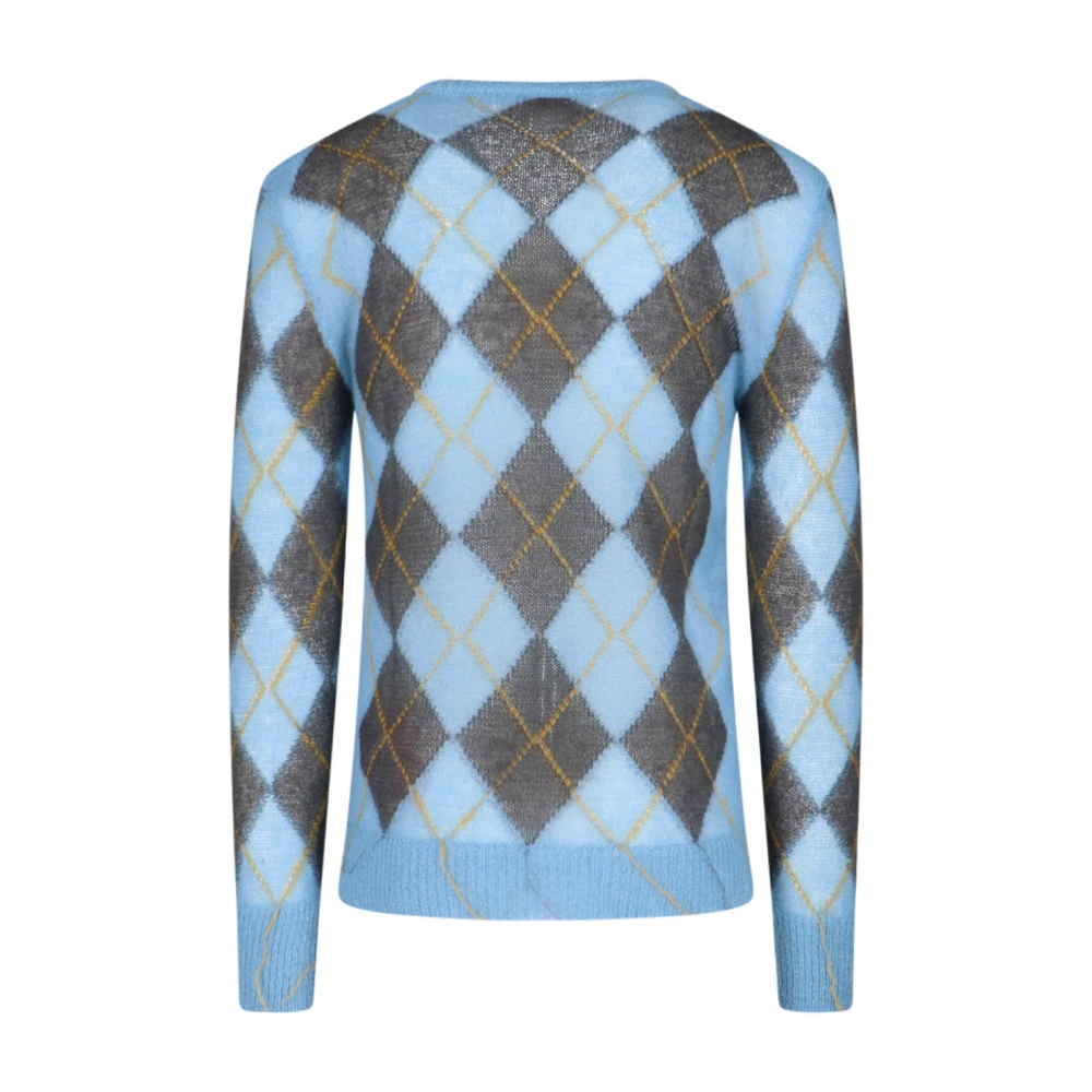 Marni Blauwe Geruite Trui Franje Detail Blue Heren