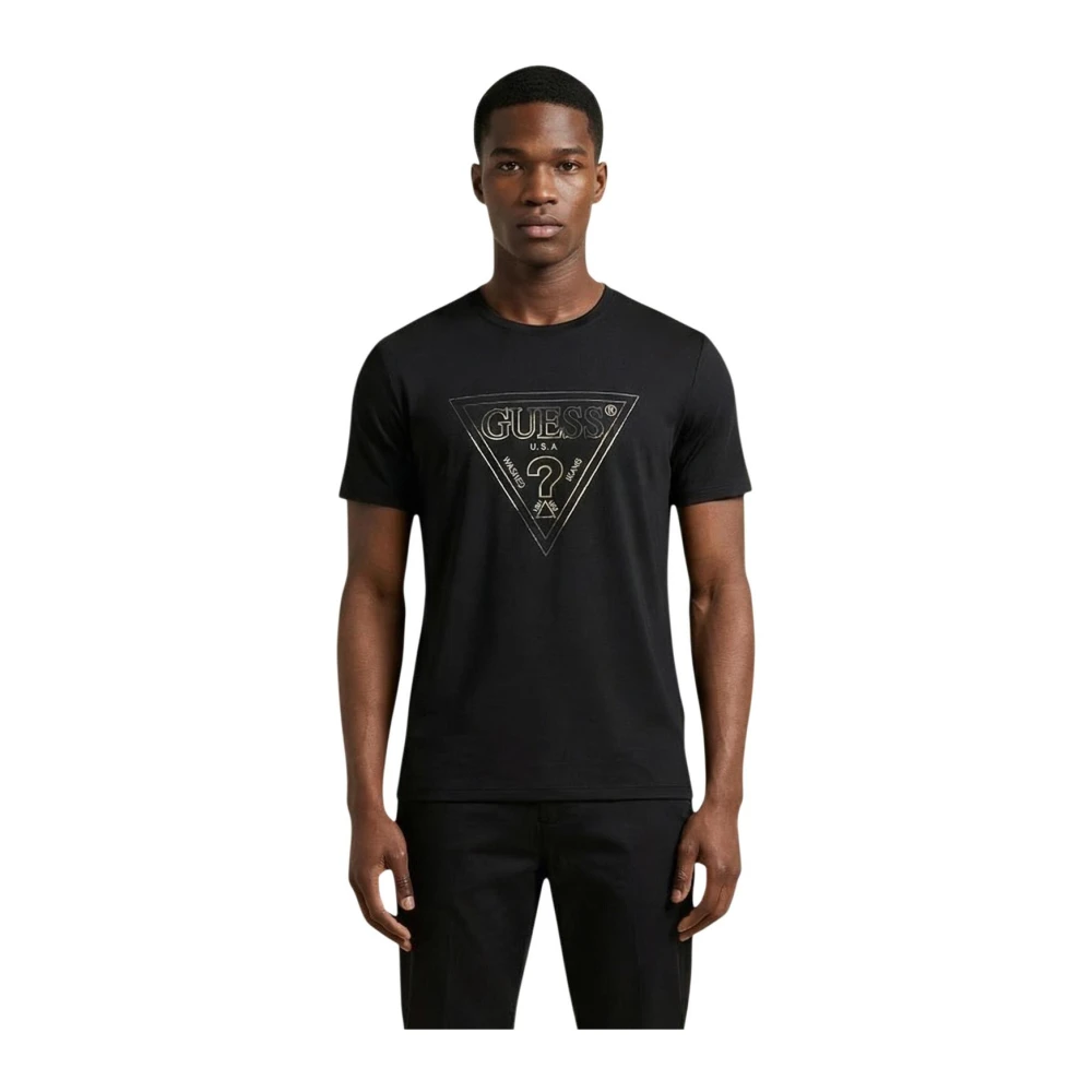 Guess Men's Black Print Short-Sleeve Round Neck T-Shirt