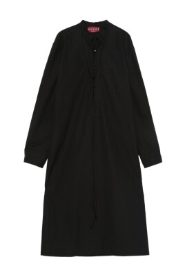 black-lace-up-detail-long-sleeve-dress