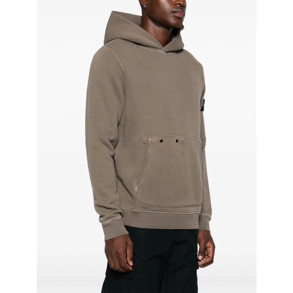Stone Island Bruine Katoenen Jersey Hoodie Kangoeroezak Brown Heren