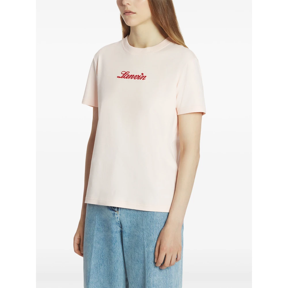 Lanvin Roze Bouclette Script Logo T-Shirt Pink Dames