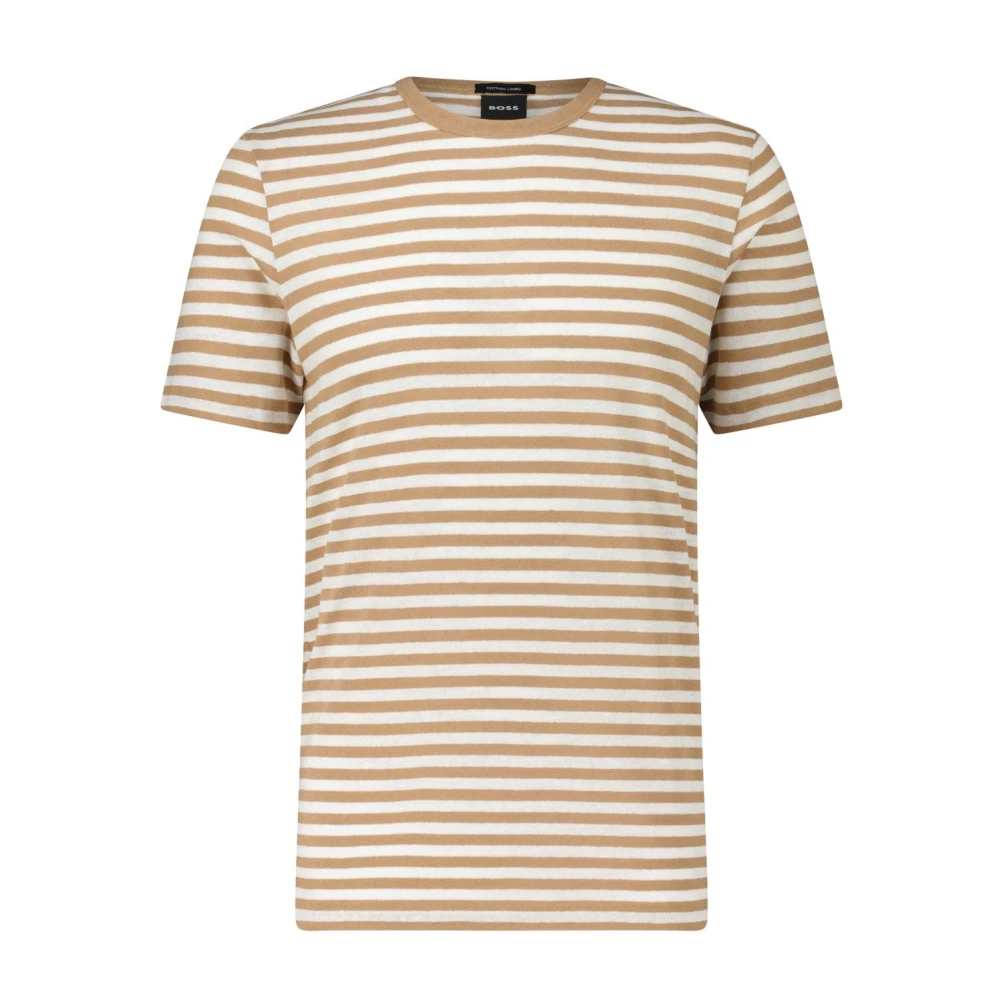 Hugo Boss Gestreept Linnen Blend Shirt Beige Heren