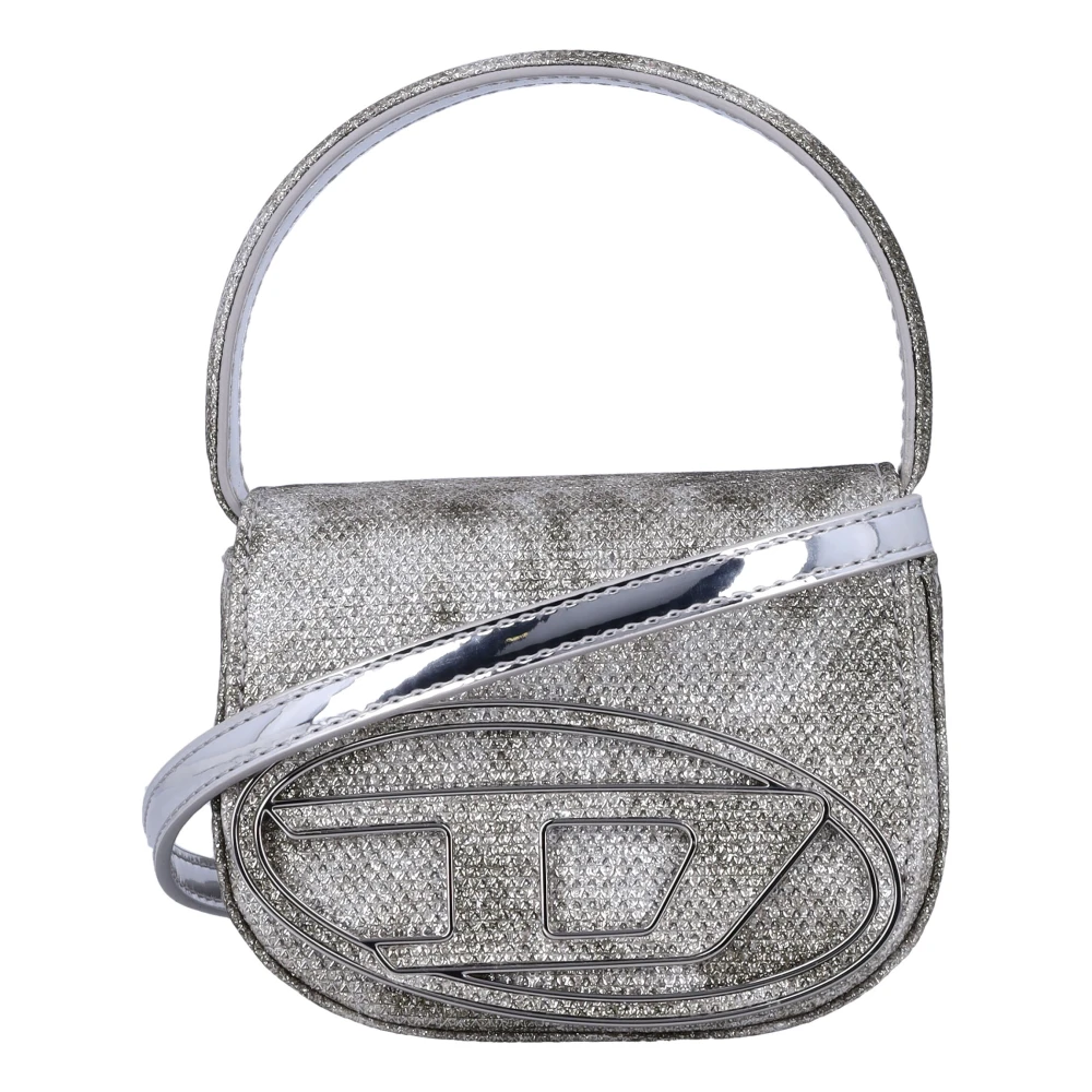 Diesel Crossbody tas van glitterstof met D metalen plaat Beige Dames
