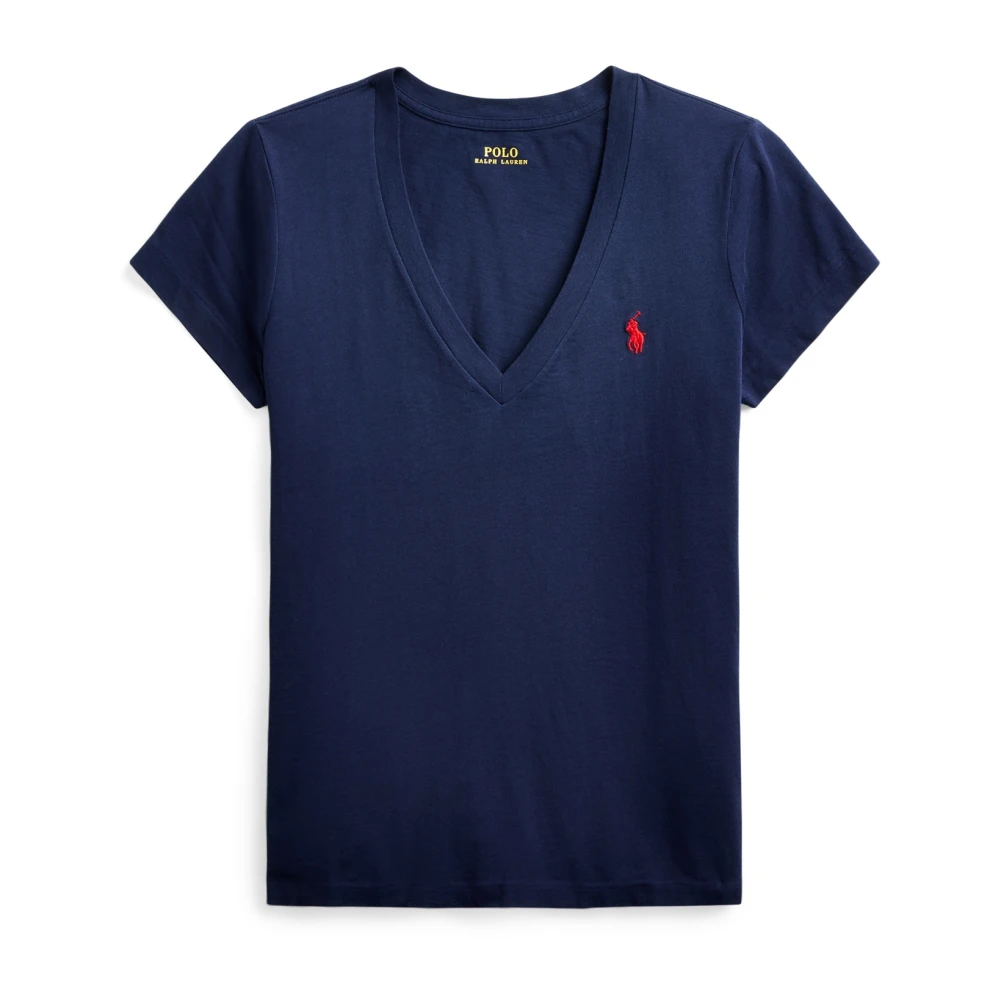 Polo Ralph Lauren Klassiek V-Hals T-Shirt met Korte Mouwen Blue Dames
