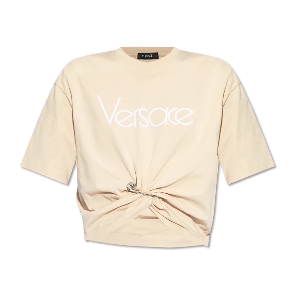 Versace T-shirt med dekorativ säkerhetsnål Beige, Dam