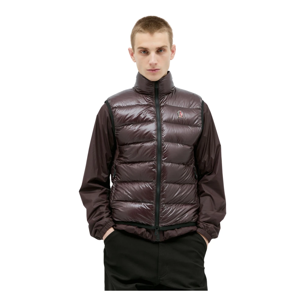 Moncler Gewatteerd Down Gilet met Logopatch Brown Heren