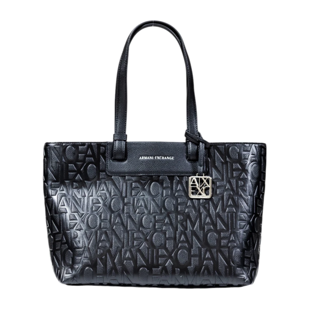 Armani Exchange Women's Black Embossed Logo Shopping Bag - Shopping Bags - One Size - Bags