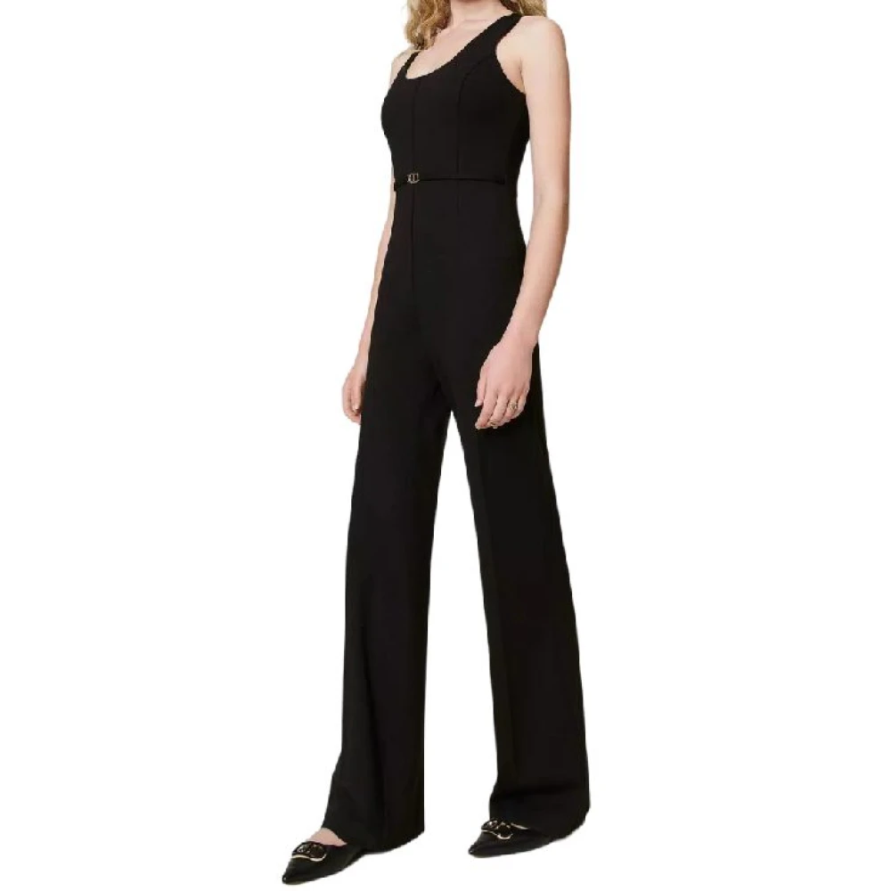 Twinset Flare Jumpsuit met Oval T Bandje Black Dames