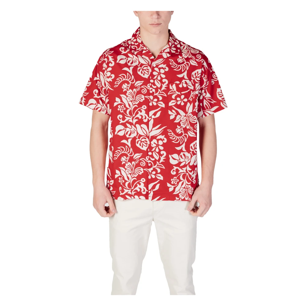 Replay Rode korte mouw knoopshirt Red Heren