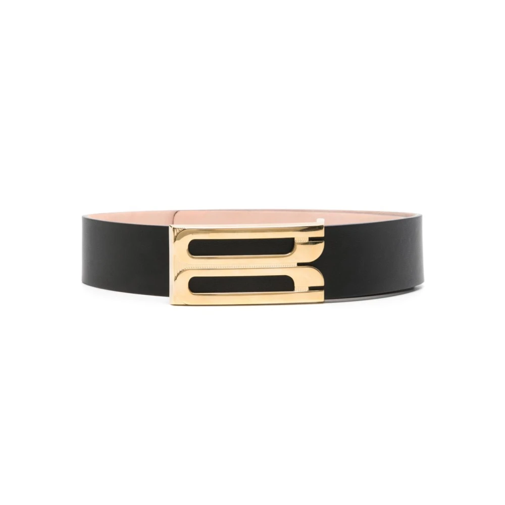 Victoria Beckham Zwarte leren riem met logogesp Black Dames