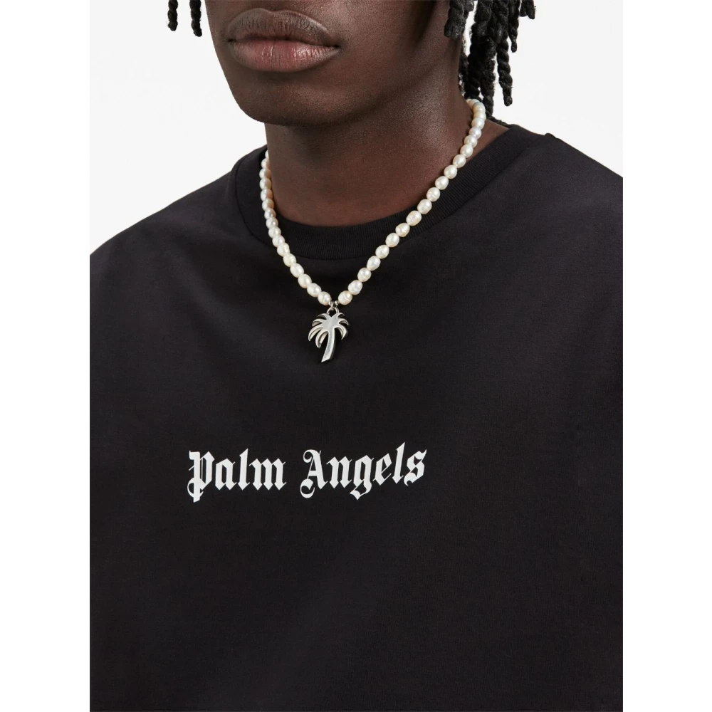 Palm Angels Zwart T-shirt met contrasterend logo en lange mouwen Black Heren