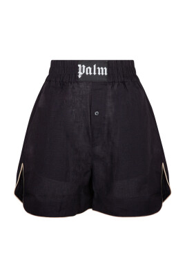 black-linen-shorts-with-logo-patch