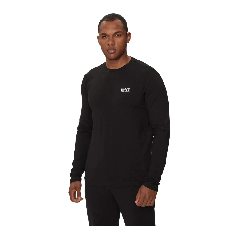 Ea7 Men's Black Crew Neck T-Shirt Core Identity In Cotton With Long Sleeves - Image 3