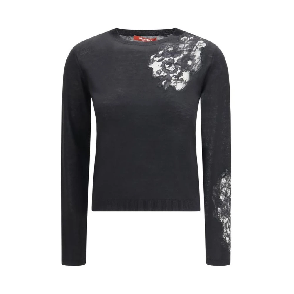 Max Mara Women's Black Silk Sweatshirt With Ribbed Trims