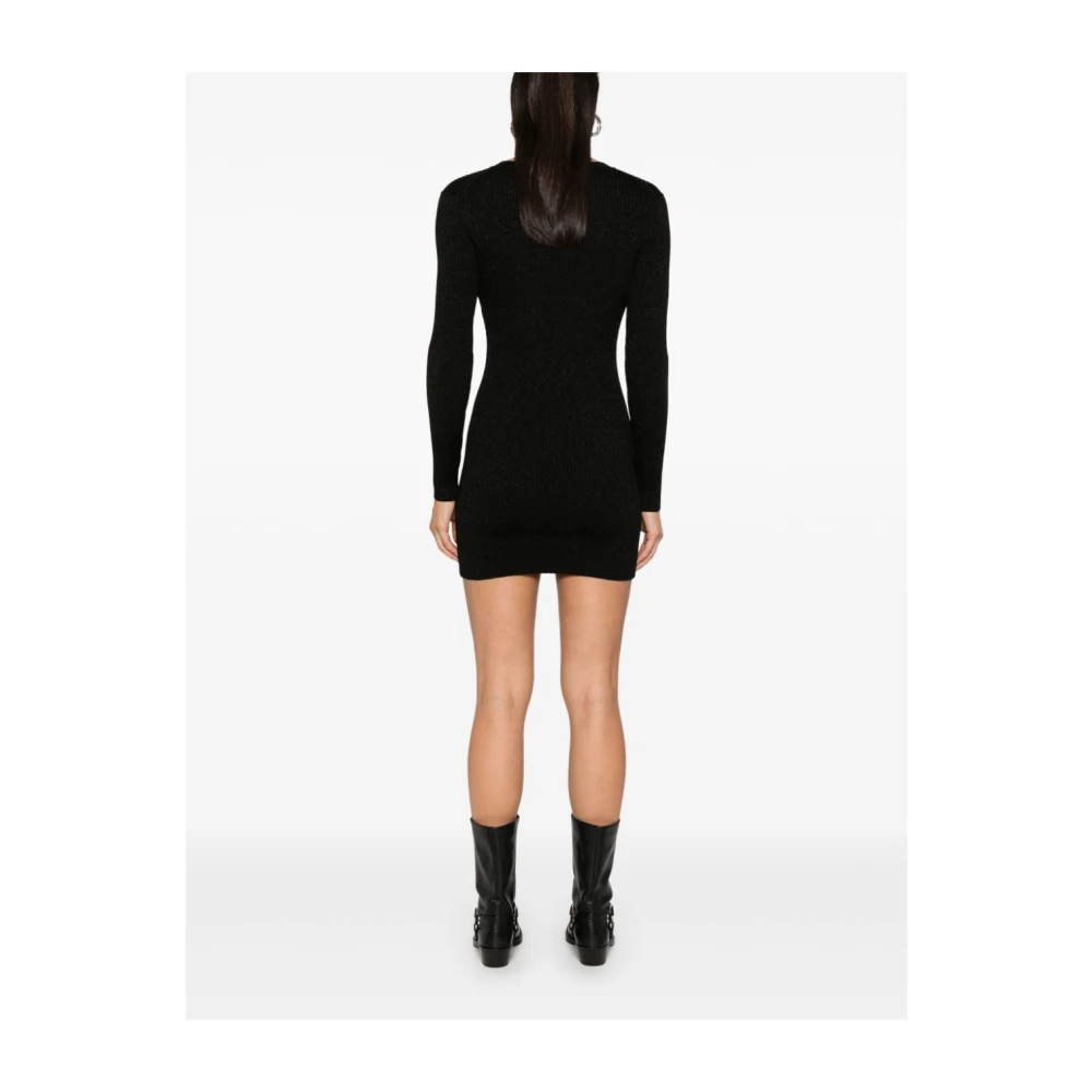 P.a.r.o.s.h. Zwarte Geribbelde Gebreide Lurex Jurk Black Dames