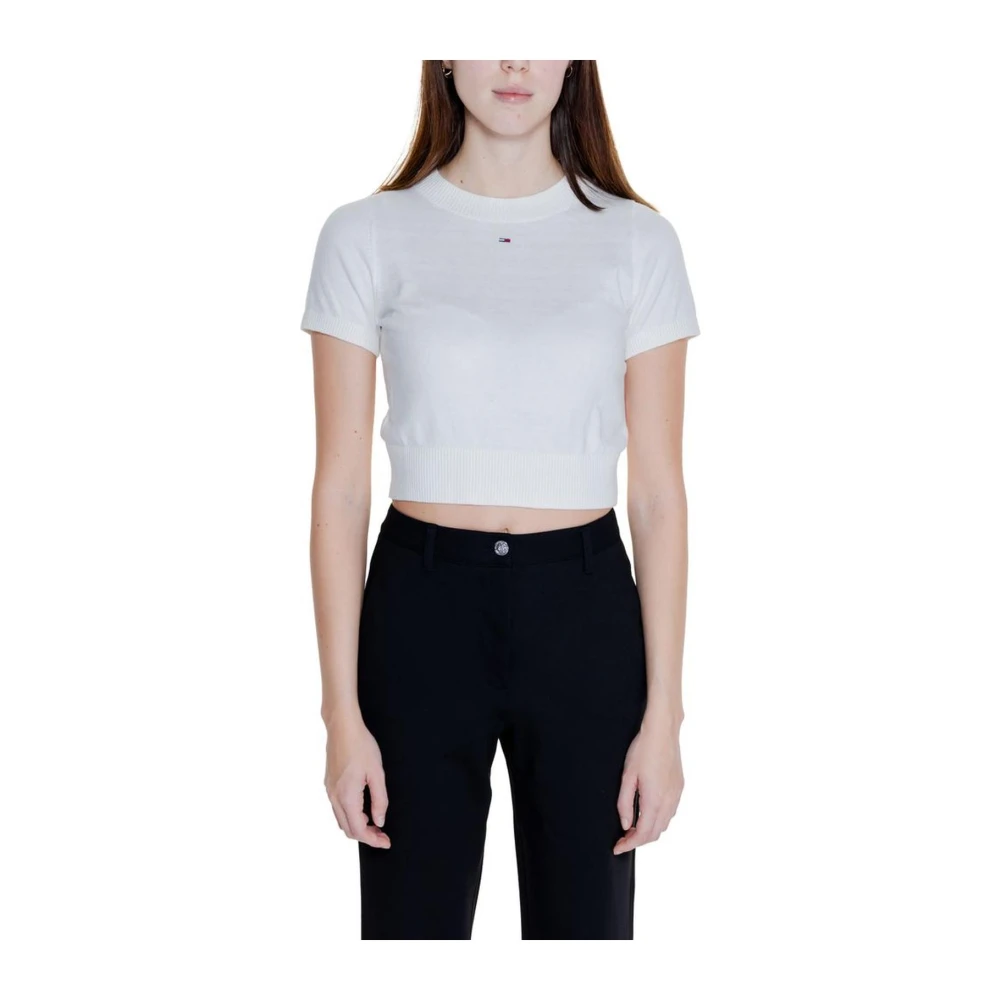 Tommy Jeans Witte Katoenen Gebreide korte mouw top White Dames