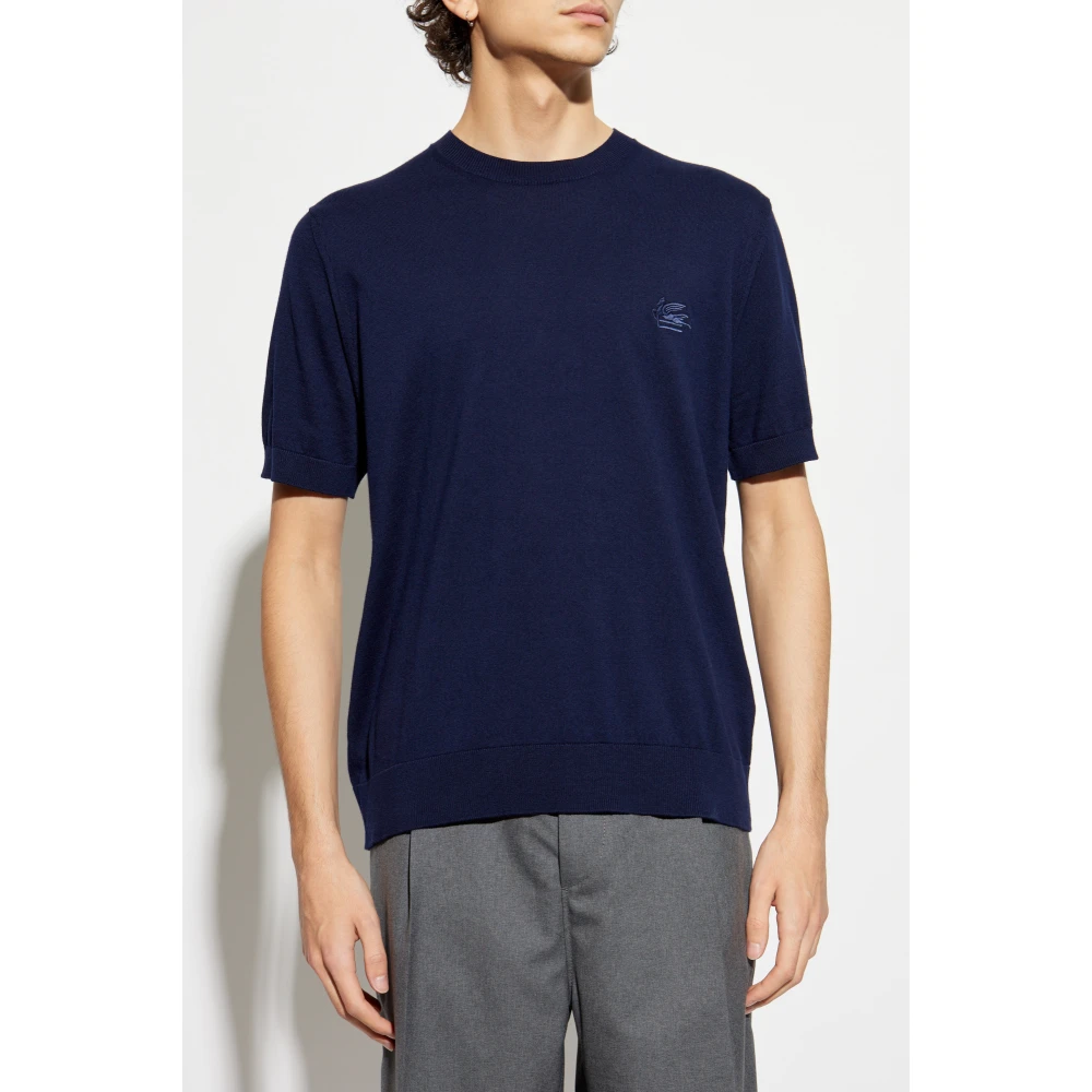 ETRO Katoenen trui met korte mouwen Blue Heren