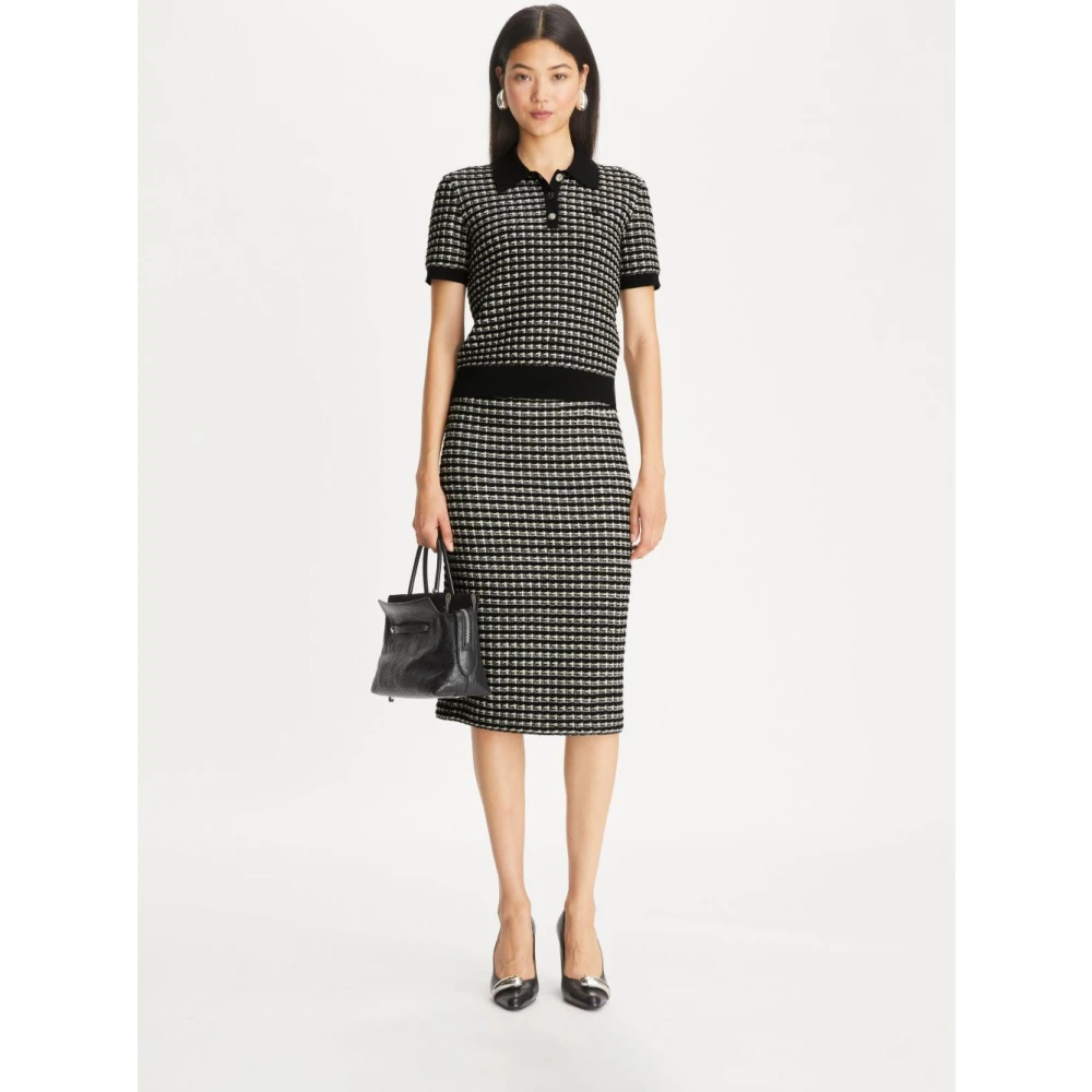 TORY BURCH Zwarte Bouclé Rok met Geribbelde Tailleband Black Dames