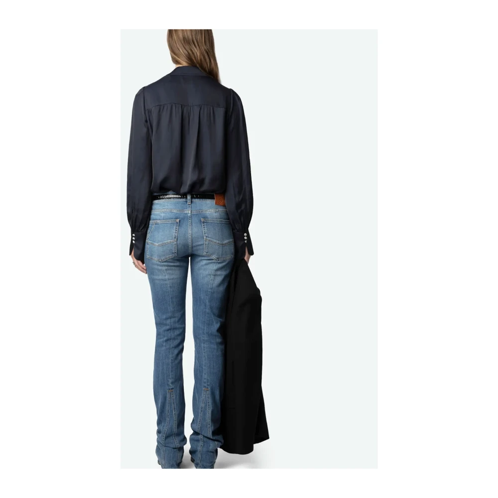 Zadig & Voltaire Navy Satijnen Blouse met Strass Knopen Blue Dames