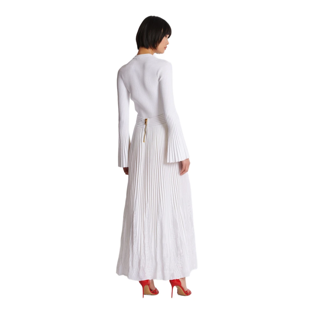 Balmain Lange gebreide rok met kanten detail White Dames