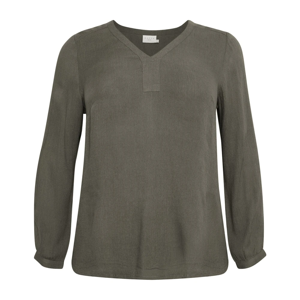 Kaffe Curve Donna Verde Blusa A Maniche Lunghe Con Scollo A V Grape Leaf - Immagine 1