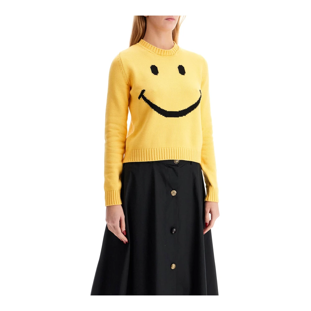 Moschino Smiley Patroon Crew Neck Gebreide Kleding Yellow Dames