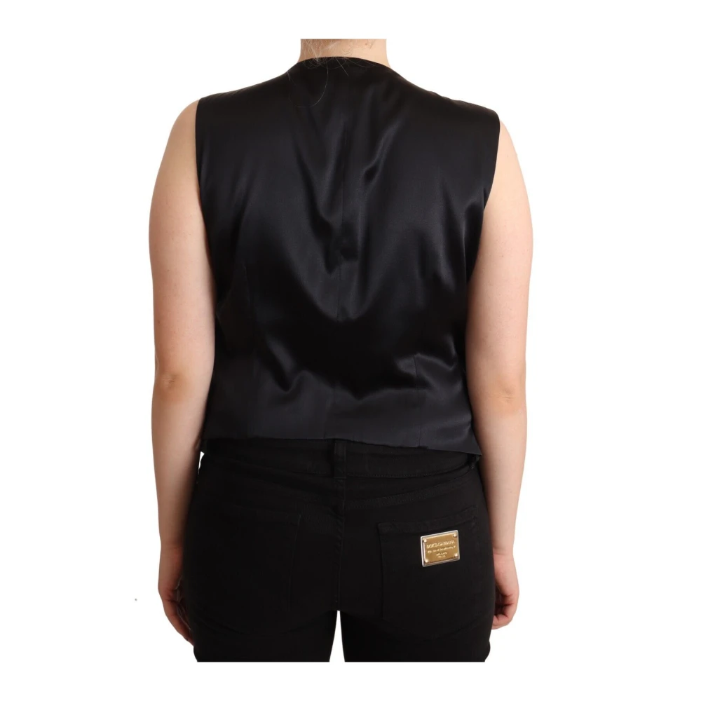 Dolce & Gabbana Elegante Zwarte Geknoopte Vest Black Dames