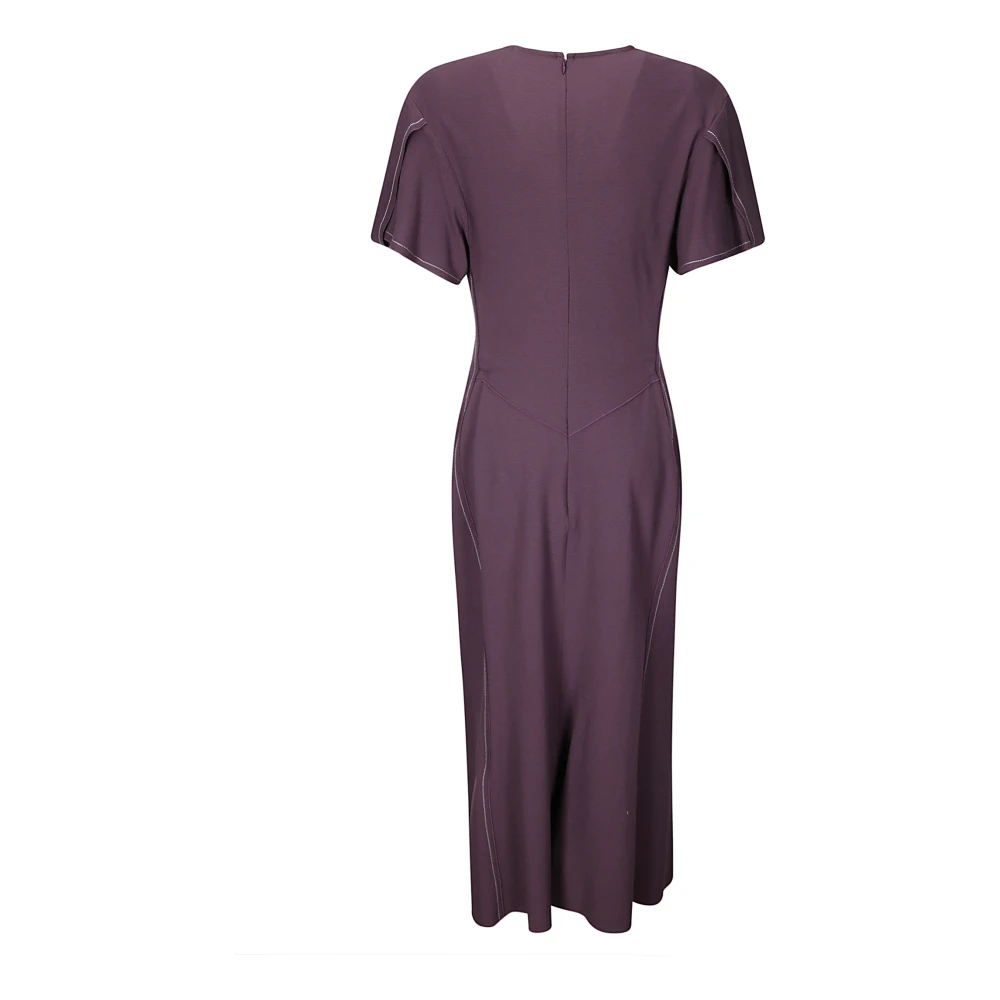 Victoria Beckham Gebundelde V-hals Midi Jurk Purple Dames