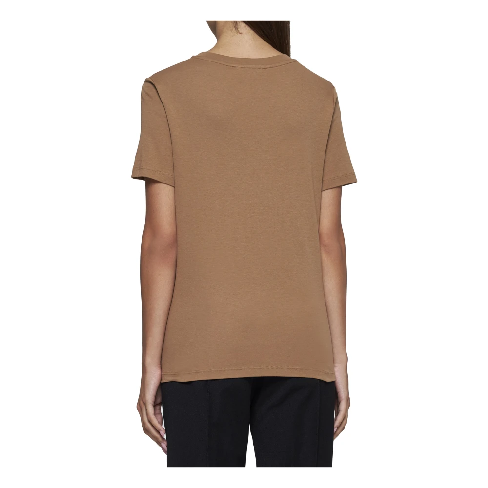 Max Mara Kameel Katoenen T-shirt met Borstzak Brown Dames
