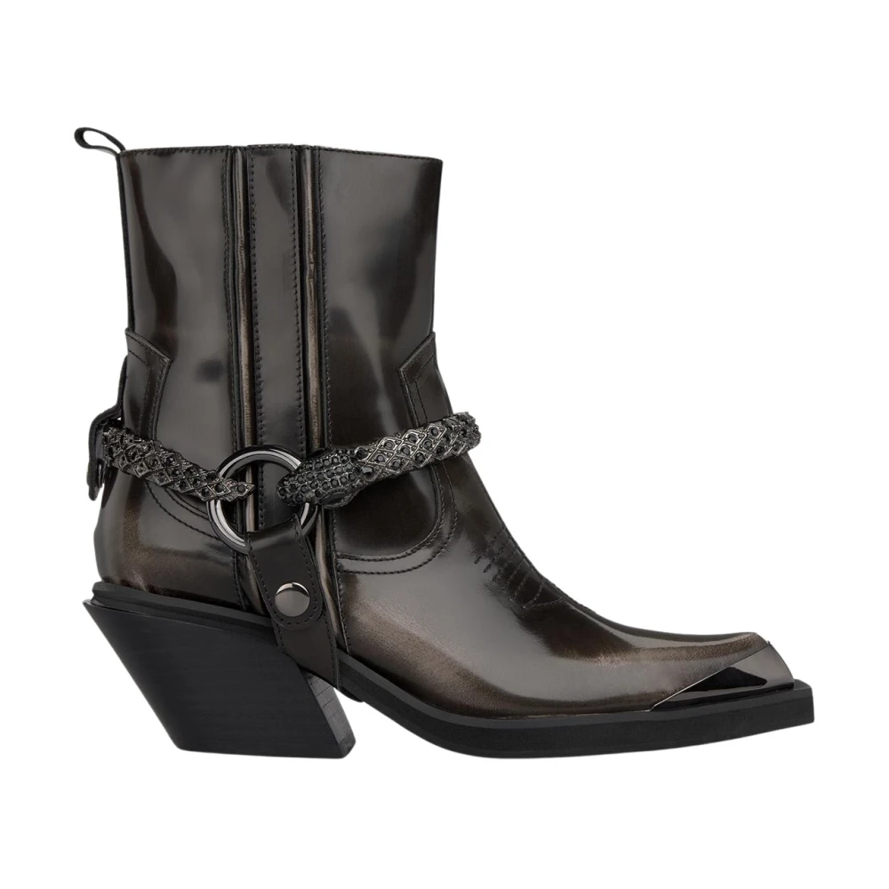 Alma En Pena Women's Black Cowboy & Biker Boots, 8 Uk, Bootie With Snake Detail