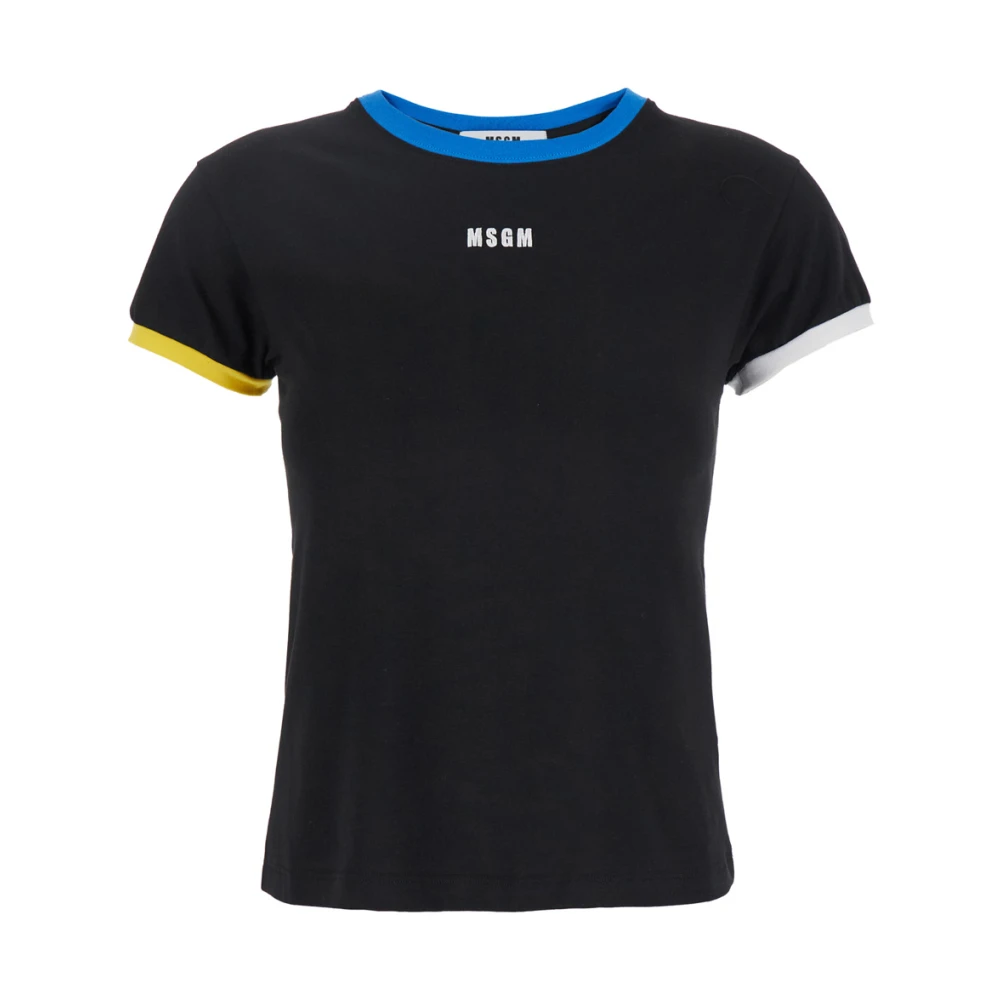 Msgm Zwart Geborduurd Logo T-shirt Vrouw Katoen Black Dames