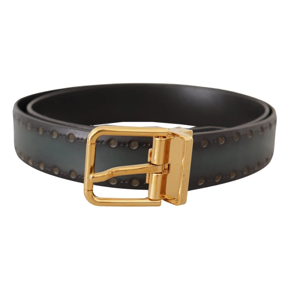 Dolce & Gabbana Men's Green Perforated Leather Brass Metal Belt - Belts - One Size - Accessories