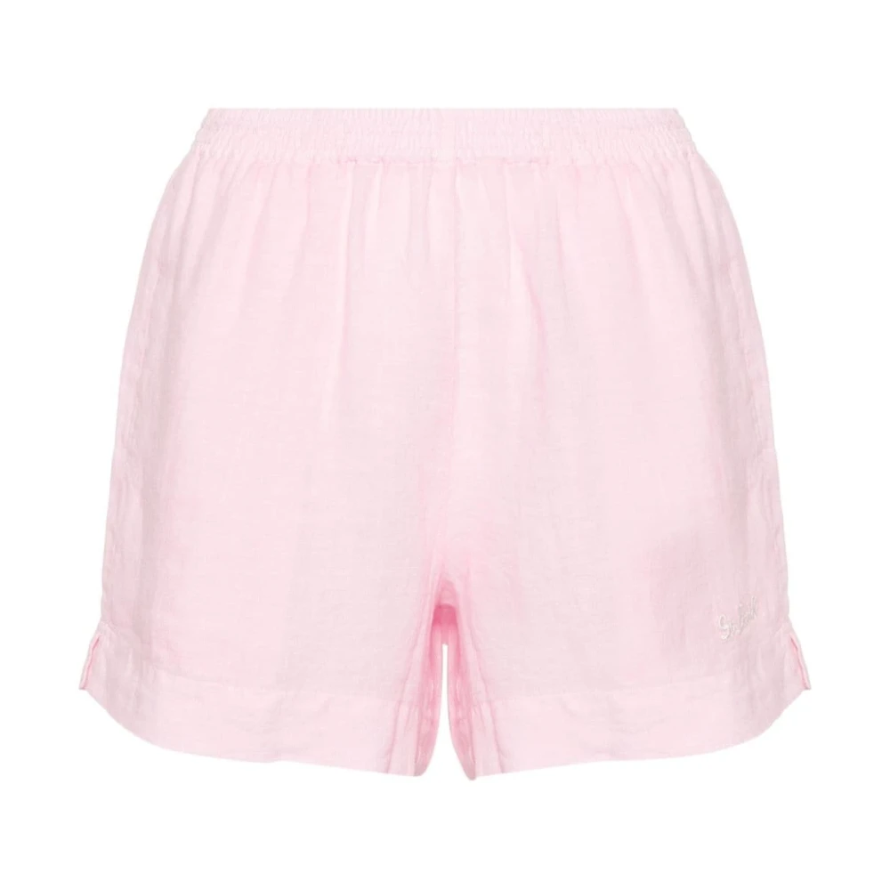 MC2 Saint Barth Roze Linnen Shorts met Geborduurd Logo Pink Dames
