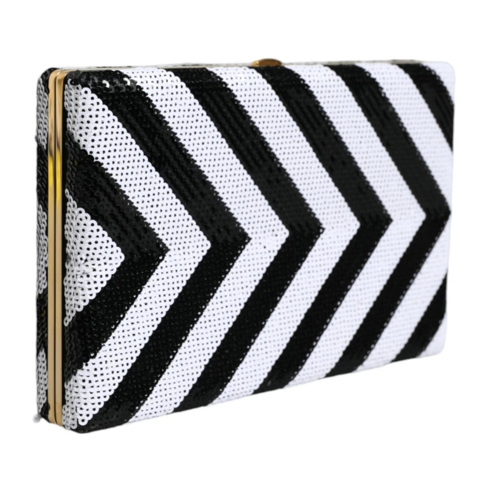 Dolce & Gabbana Zwart en wit frame clutch met gouden details White Dames