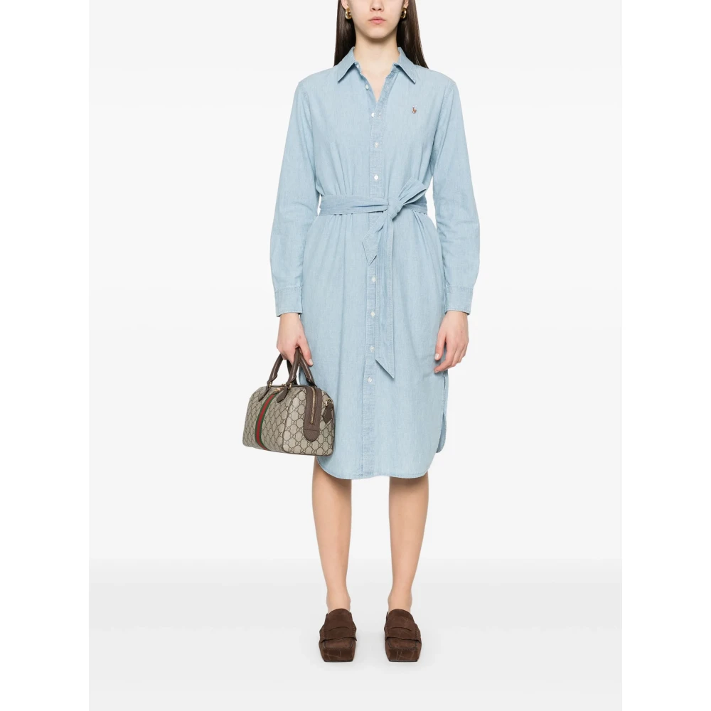 Polo Ralph Lauren Blauwe overhemdjurk met ponyborduursel Blue Dames