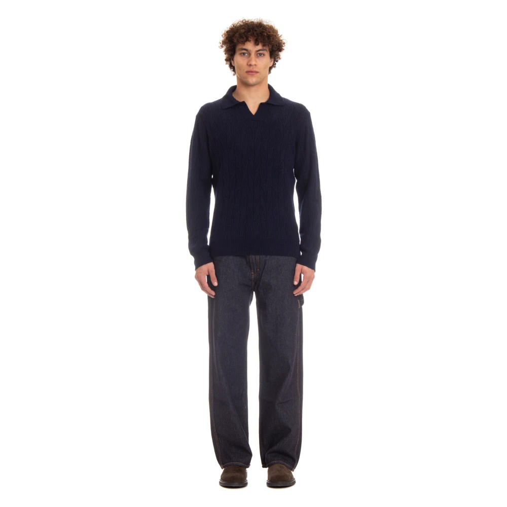 Drumohr Blauwe Trui met Geribbelde Details Blue Heren