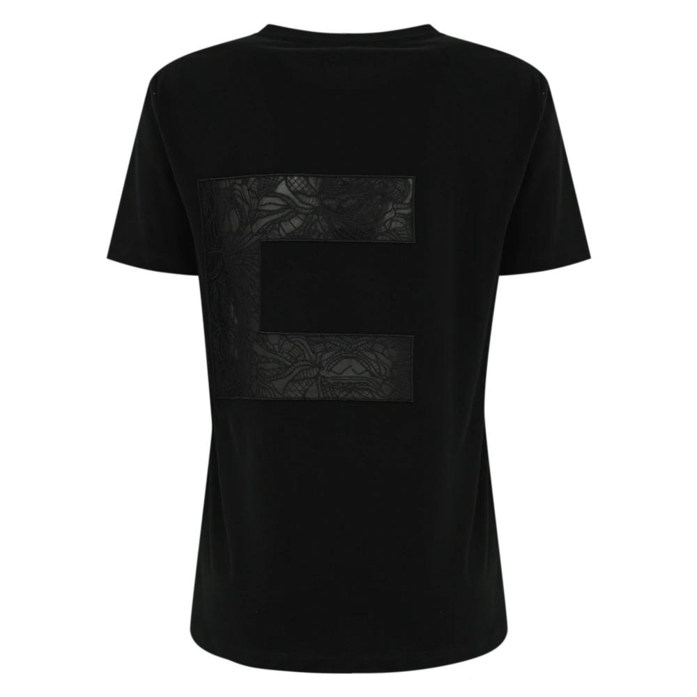 Elisabetta Franchi Zwart Katoenen Logo T-shirt Black Dames