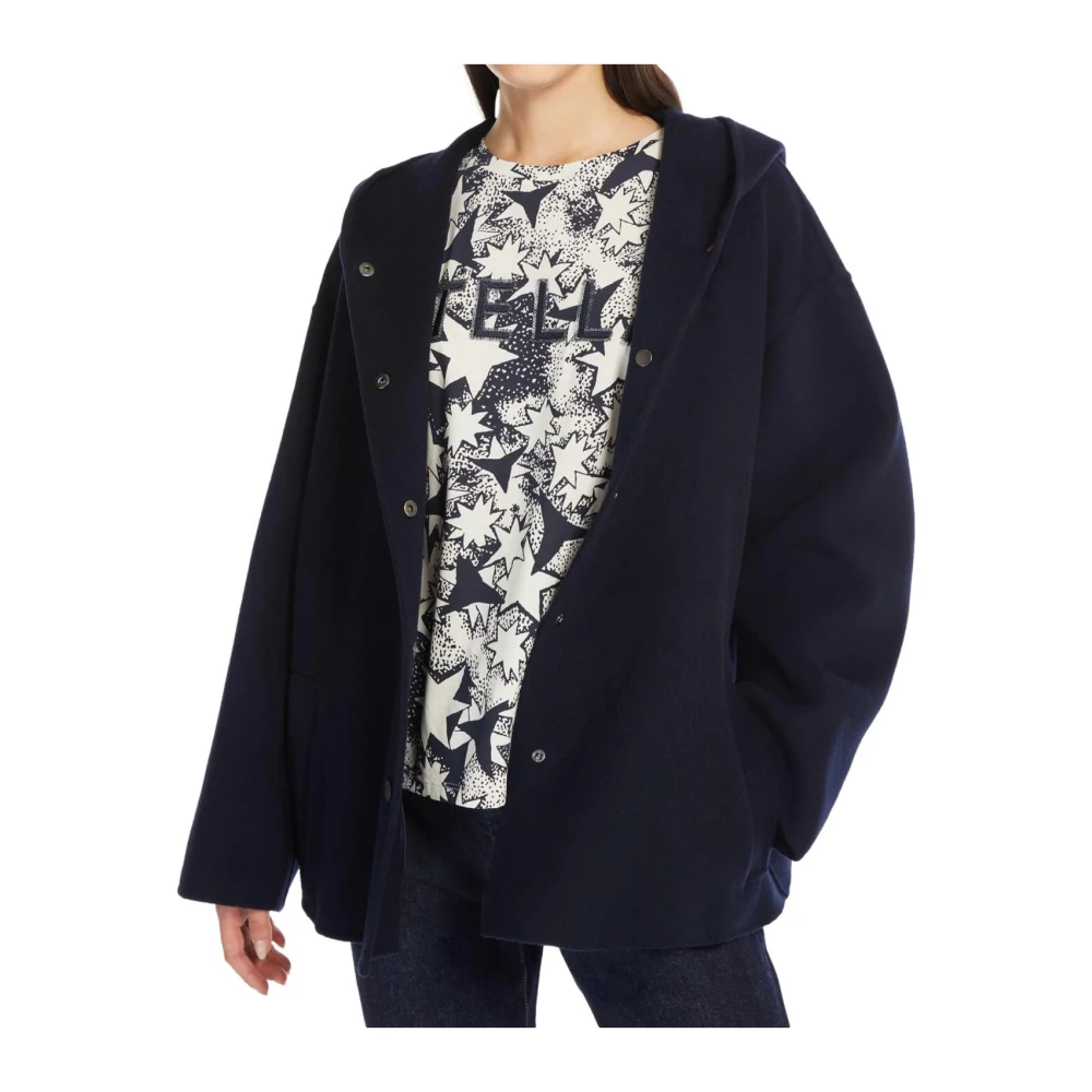 Max Mara Weekend Blauwe wollen korte jas met capuchon Blue Dames