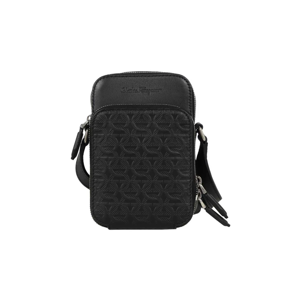 Salvatore Ferragamo Kalfsleren Crossbody Tas Black Heren