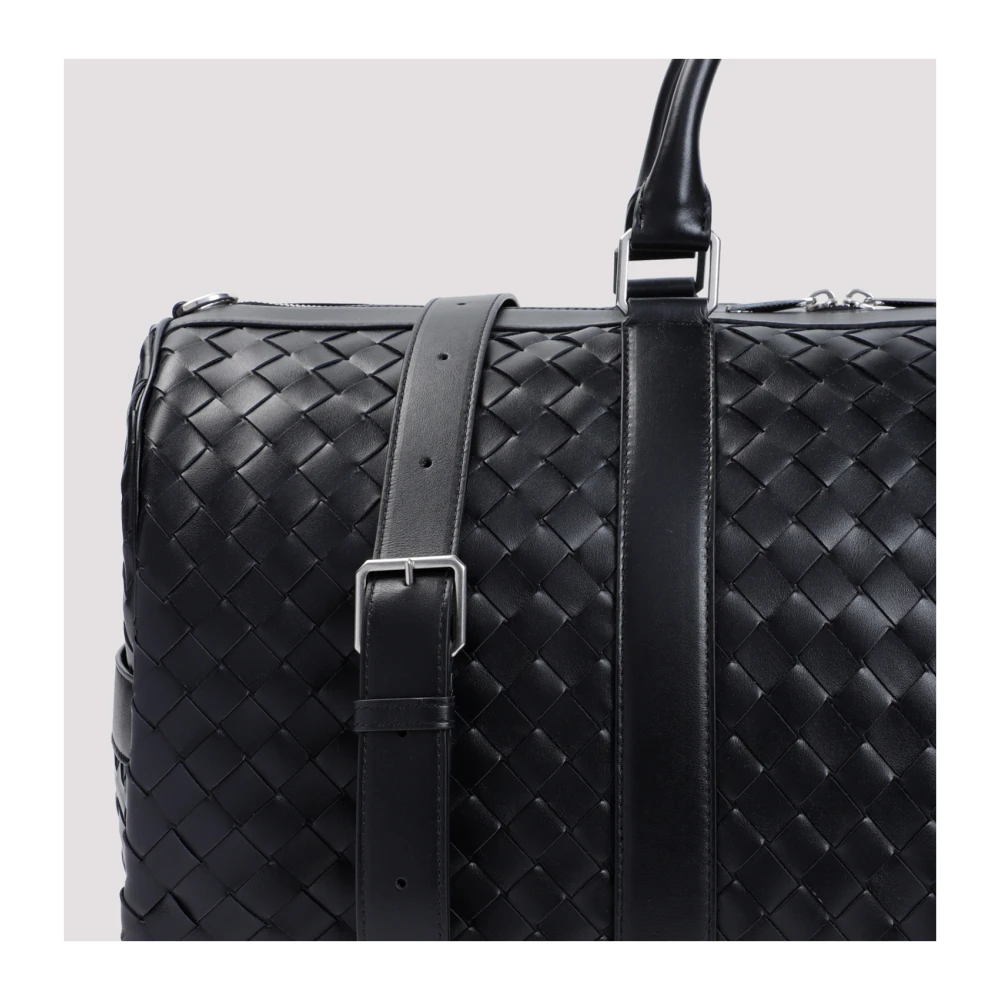 Bottega Veneta Zwarte Kalfsleren Duffle Tas Black Heren