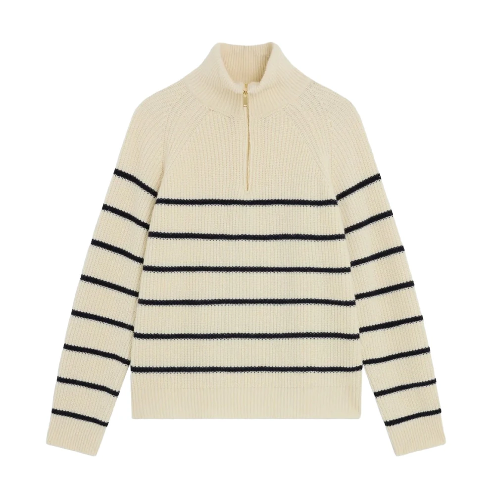 Semicouture Women's Beige Striped Wool-Blend Turtleneck With Zip