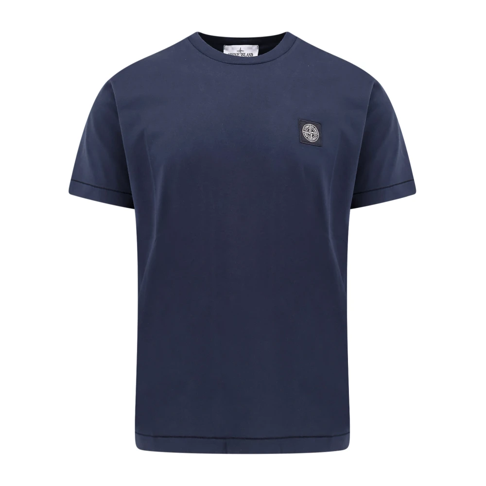 Stone Island Katoenen Logo T-Shirt met Korte Mouwen en Zak Blue Heren