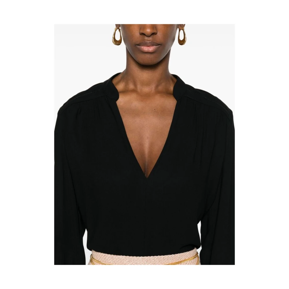 Elisabetta Franchi Zwarte V-hals shirt met decoratieve stiksels Black Dames