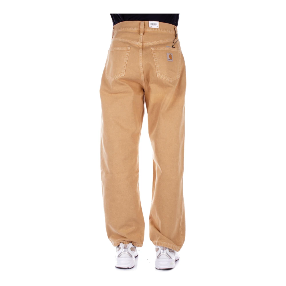 Carhartt WIP Beige Broek Logo Jeans Knoop Rits Yellow Heren