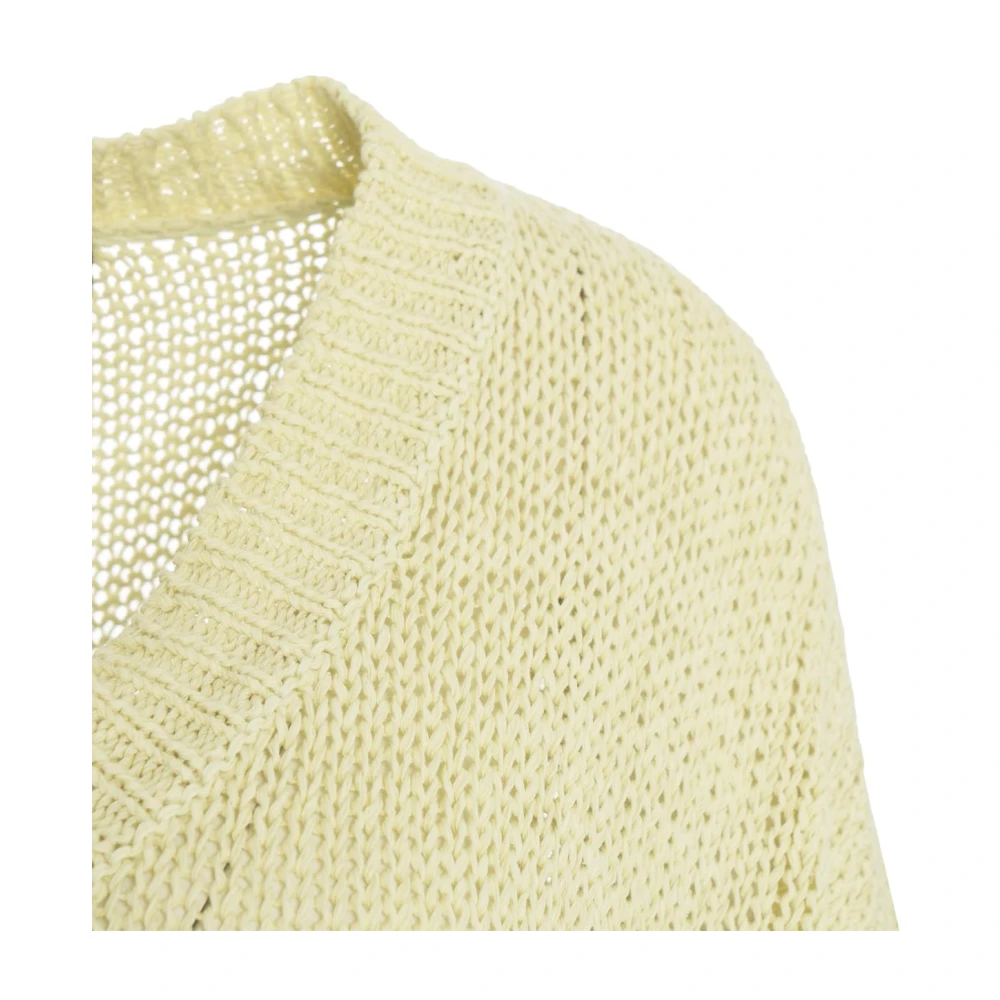 Roberto Collina Gele Gebreide V-Hals Trui Beige Dames